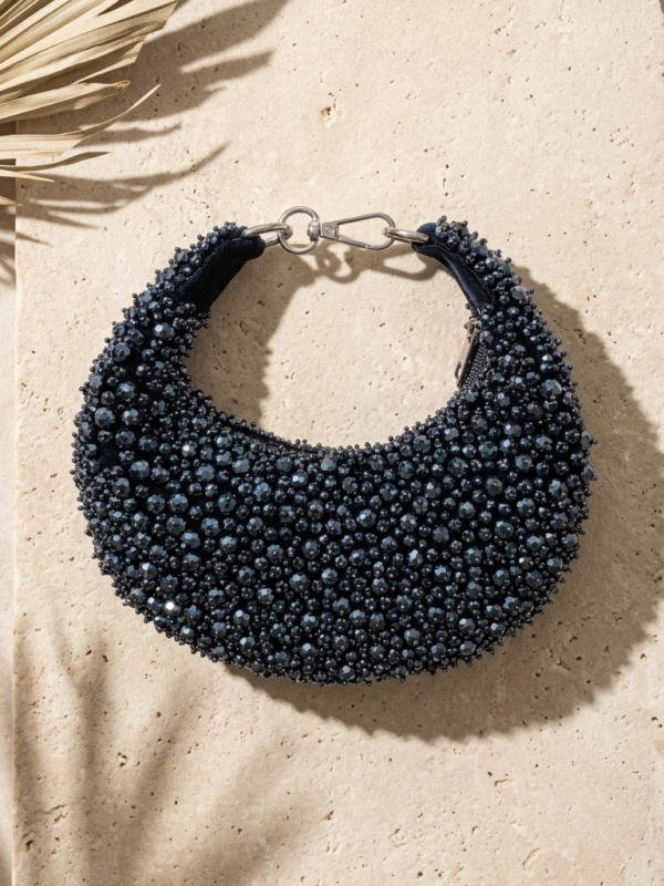 pomelli_photoshoot_image_9_16_0623 (19) Midnight Eclipse Beaded Crescent Bag
