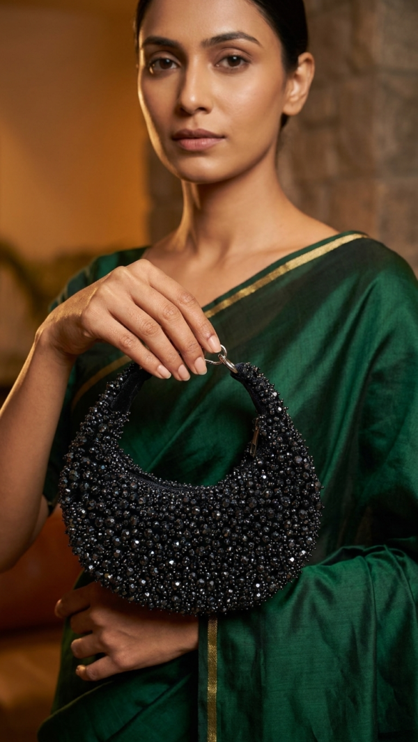 pomelli_photoshoot_image_9_16_0623 (21) Midnight Eclipse Beaded Crescent Bag