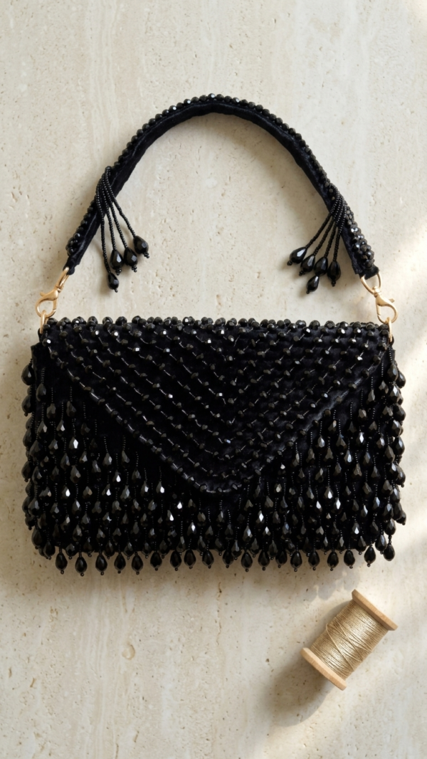 pomelli_photoshoot_image_9_16_0623 (31) Midnight Fringe Glam Clutch