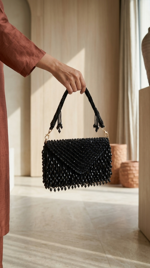 pomelli_photoshoot_image_9_16_0623 (33) Midnight Fringe Glam Clutch