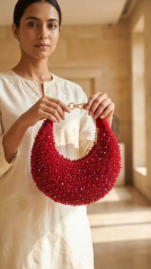 pomelli_photoshoot_image_9_16_0623 (53) Ruby Radiance Crescent Clutch