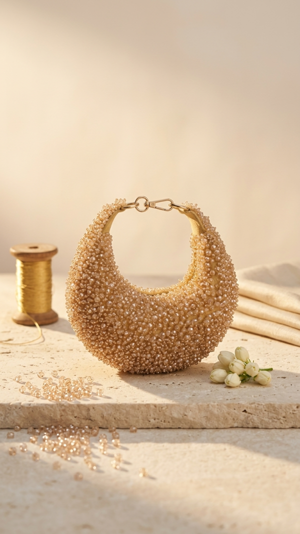 pomelli_photoshoot_image_9_16_0623 Champagne Pearl Crescent Clutch