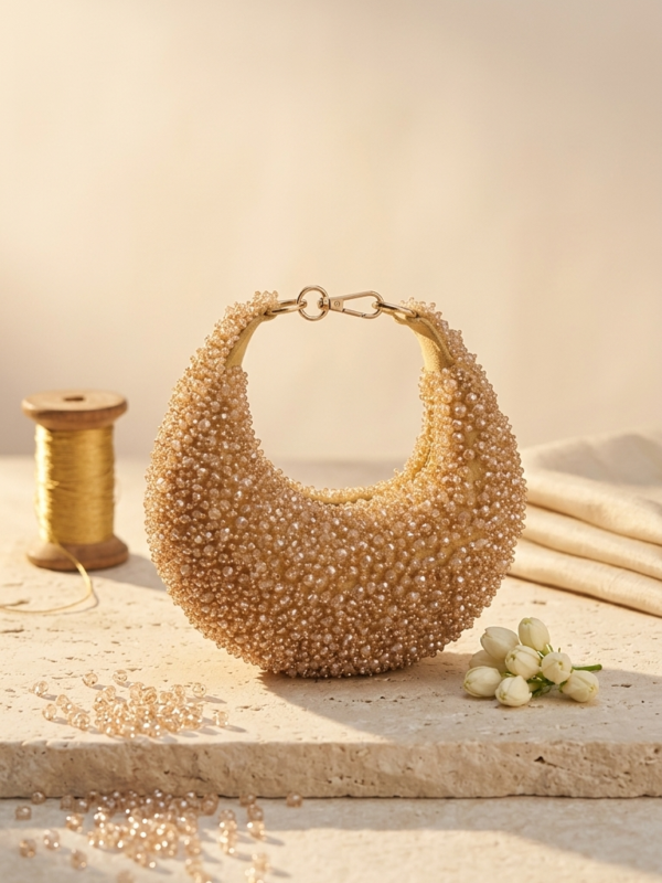 pomelli_photoshoot_image_9_16_0623 Champagne Pearl Crescent Clutch