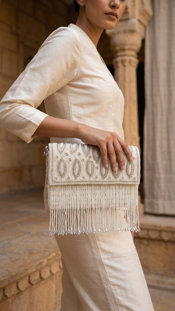 pomelli_photoshoot_image_9_16_0624 (11) Pearl Cascade Fringe Clutch