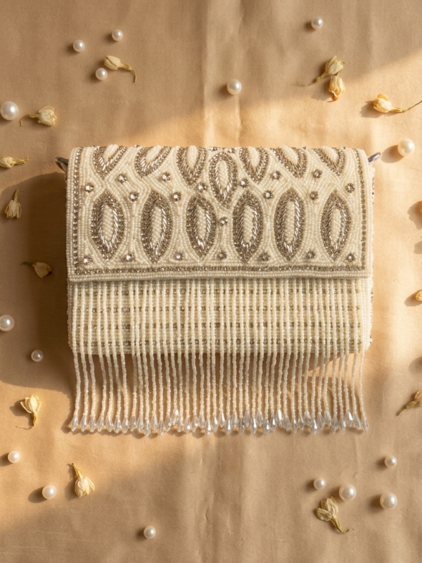 Ivory Fringe Luxe Clutch