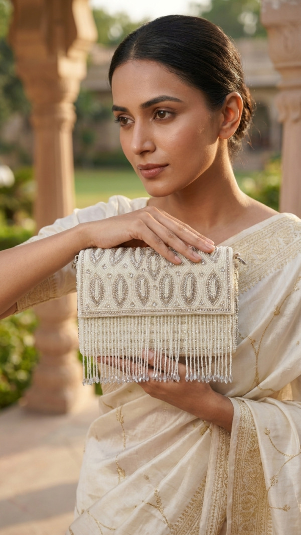 pomelli_photoshoot_image_9_16_0624 (9) Ivory Fringe Luxe Clutch