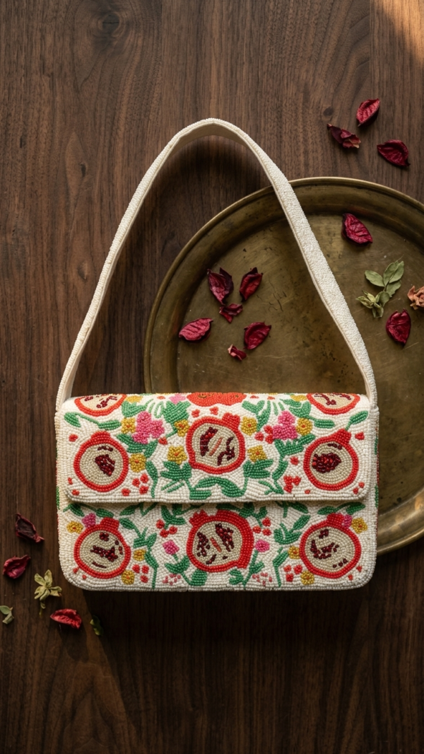 Pomegranate Bloom Beaded Shoulder Bag
