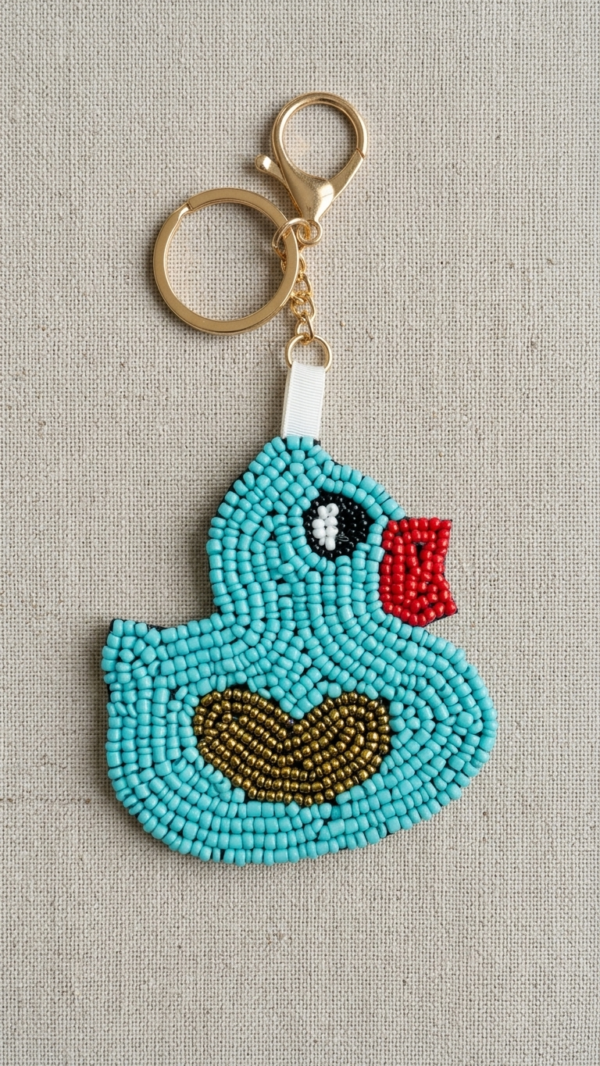 pomelli_photoshoot_image_9_16_0630 (12) Aqua Duck Beaded Keychain