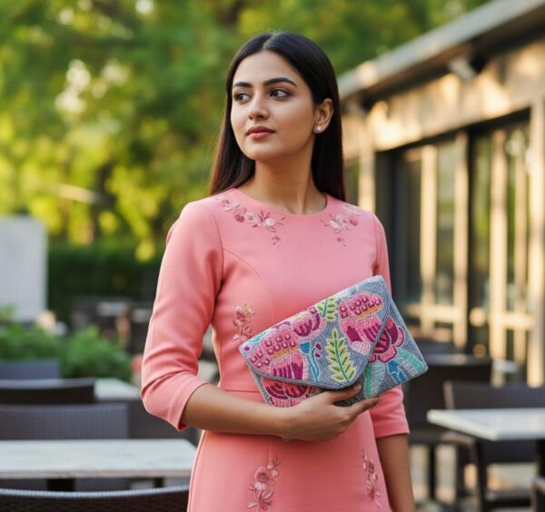 rhrt Blush Bloom Beaded Envelope Clutch