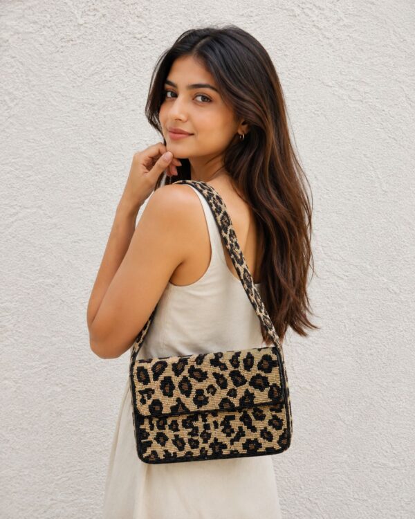 tu Leopard Luxe Beaded Shoulder Bag