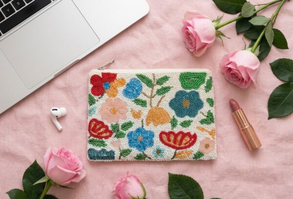 R Bloom Garden Beaded Pouch