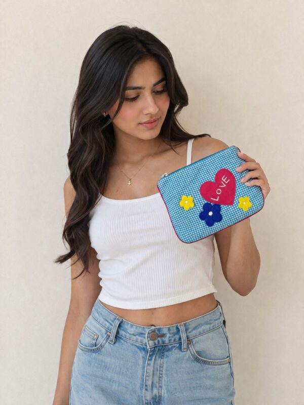 Untitlede Love Bloom Gingham Zipper Pouch