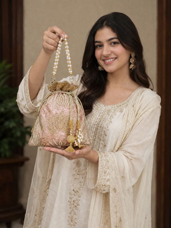 dvdfv Blush Regal Pearl Embellished Potli