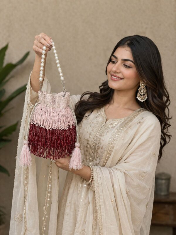 fuuj Blush Pearl Fringe Potli