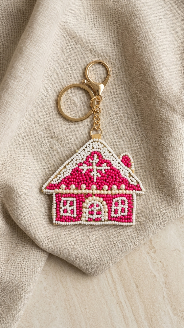 pomelli_photoshoot_image_9_16_0630 (27) Pink Beaded House Charm Keychain
