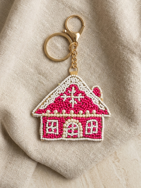 pomelli_photoshoot_image_9_16_0630 (27) Pink Beaded House Charm Keychain