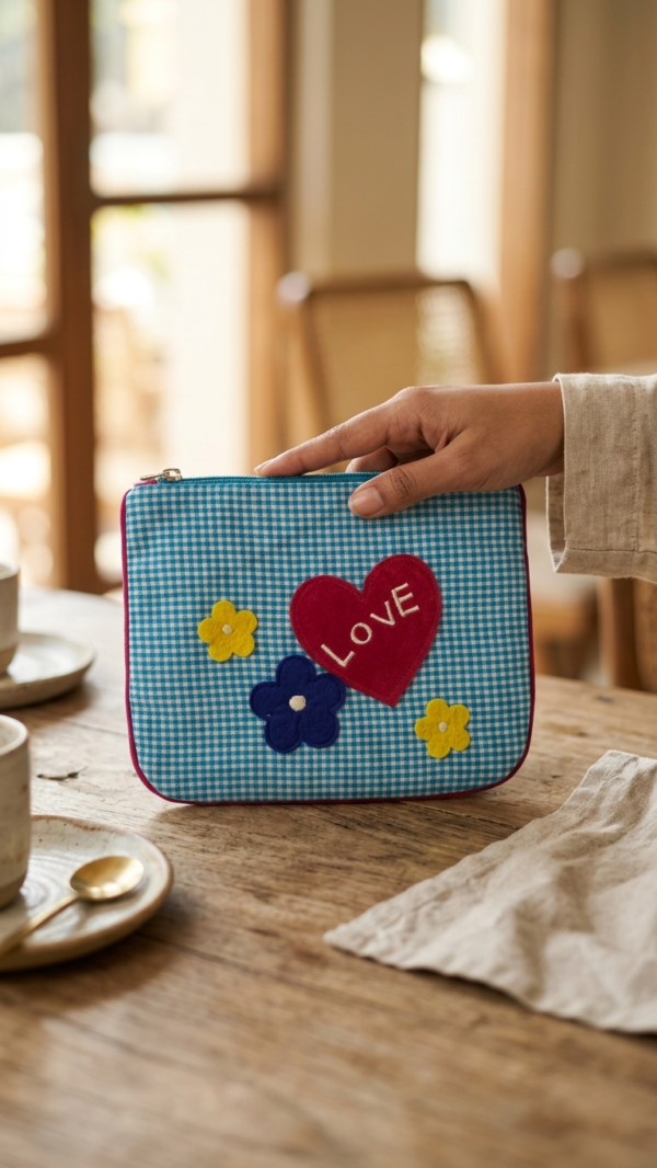 pomelli_photoshoot_image_9_16_0630 (8) Love Bloom Gingham Zipper Pouch