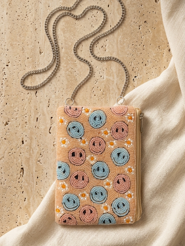 Smiley Bloom Beaded Sling Pouch