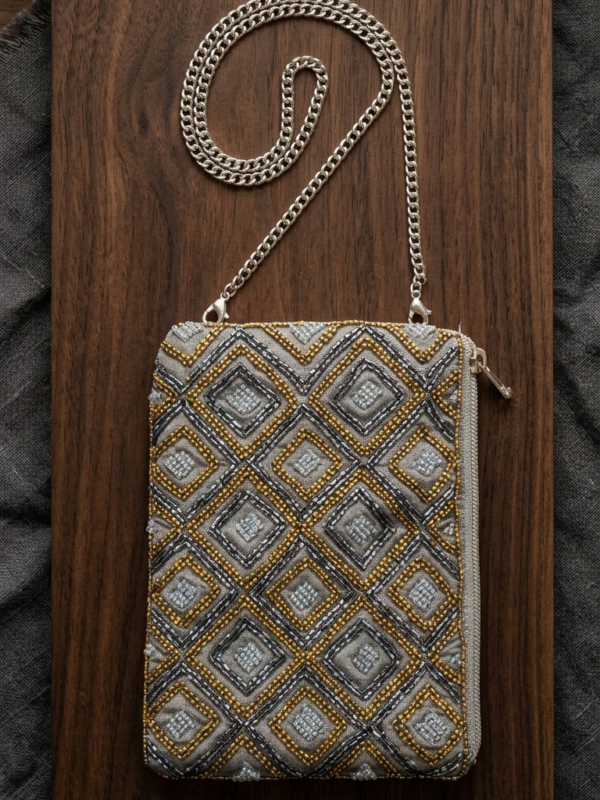 Sterling Mosaic Beaded Sling Pouch