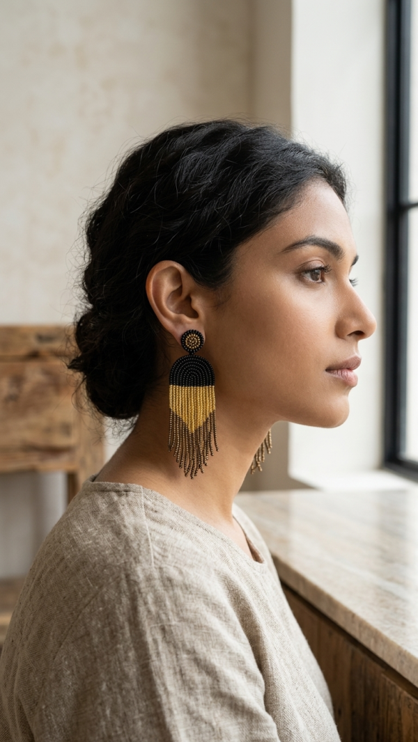 pomelli_photoshoot_image_9_16_0703 (13) Noir Luxe Fringe Earrings