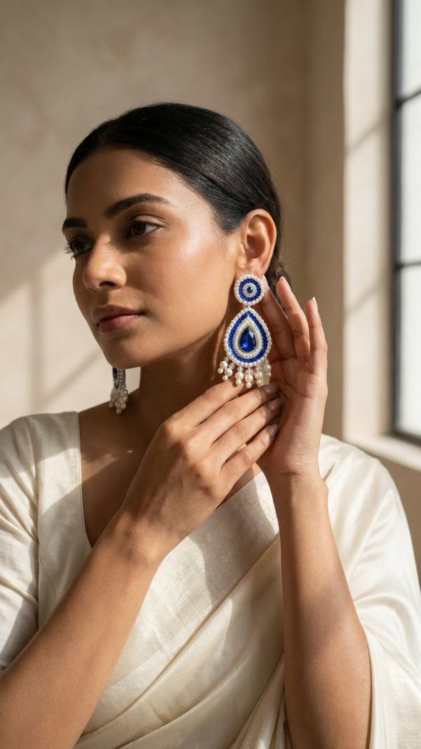 Royal Sapphire Pearl Drop Earrings