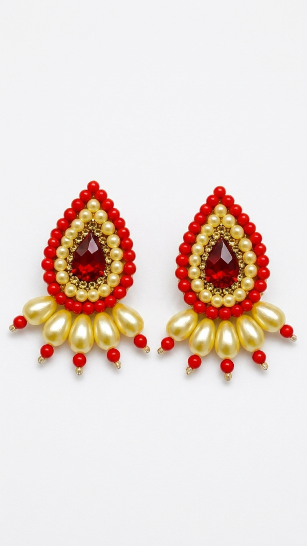 pomelli_photoshoot_image_9_16_0703 (29) Ruby Pearl Teardrop Statement Earrings