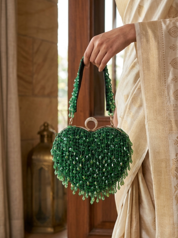 Emerald Cascade Fringe Handbag