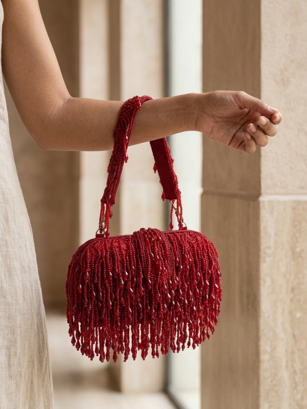 Ruby Fringe Glam Handbag