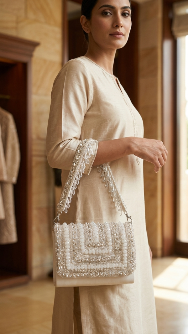 pomelli_photoshoot_image_9_16_0704 (5) Ivory Crystal Cascade Handbag