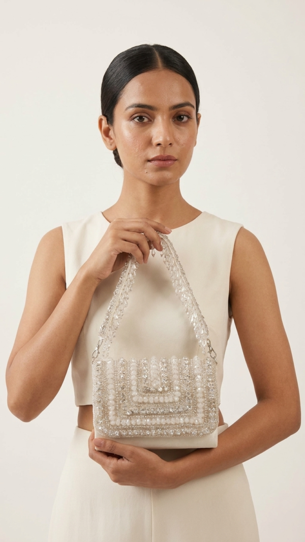 pomelli_photoshoot_image_9_16_0704 (7) Ivory Crystal Cascade Handbag