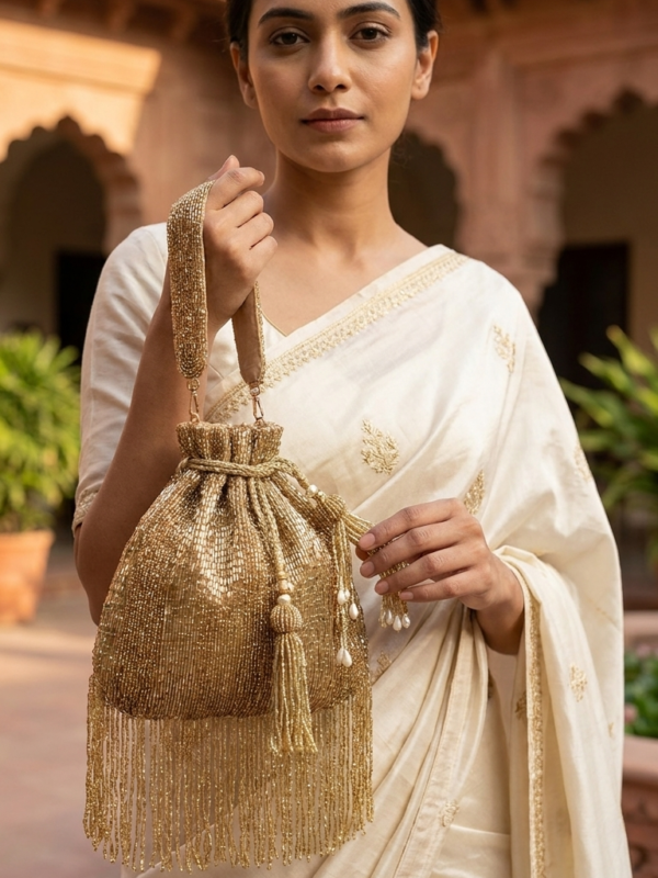 Golden Luxe Double-Sided Beaded Potli