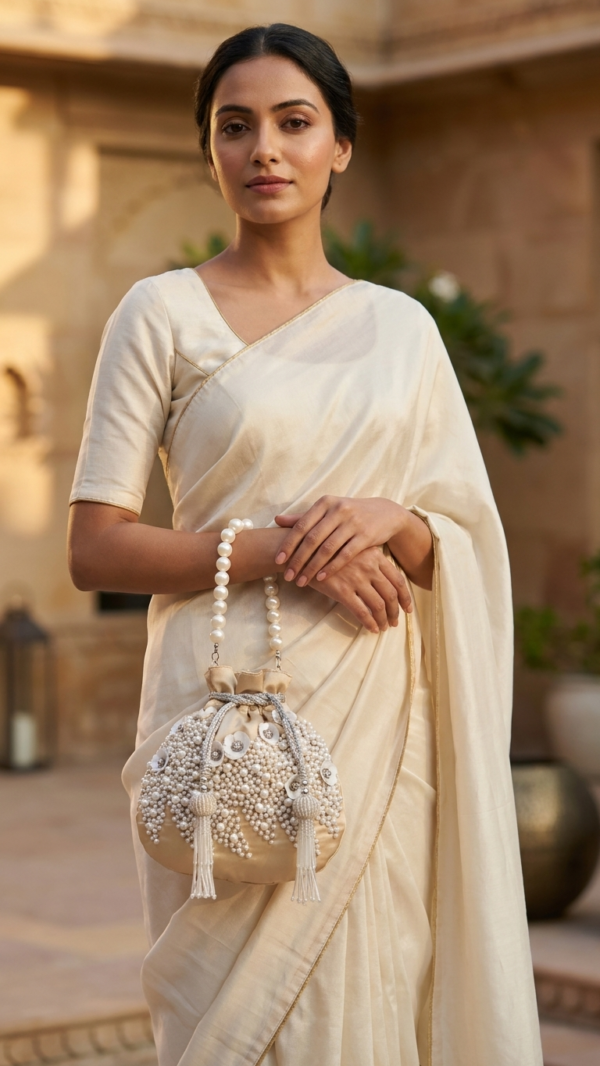 Ivory Pearl Blossom Embellished Potli
