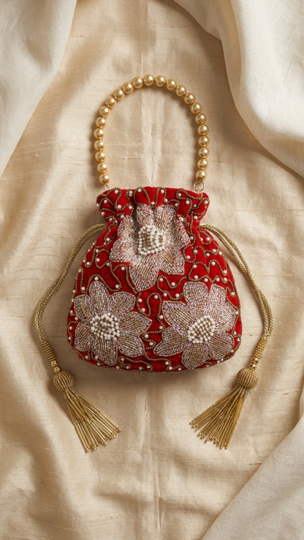 Crimson Blossom Beaded Potli