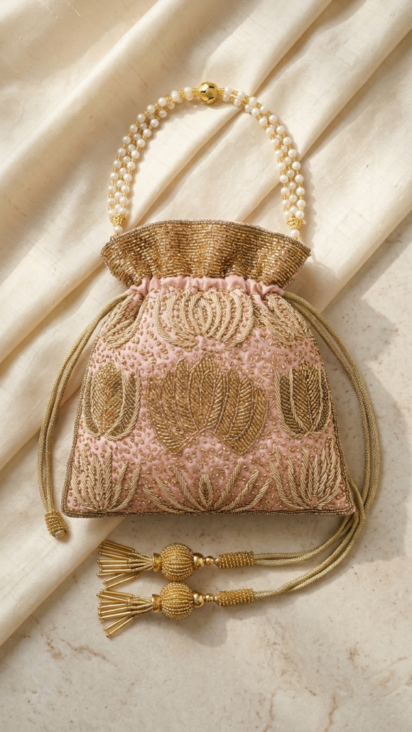 Blush Regal Pearl Embellished Potli