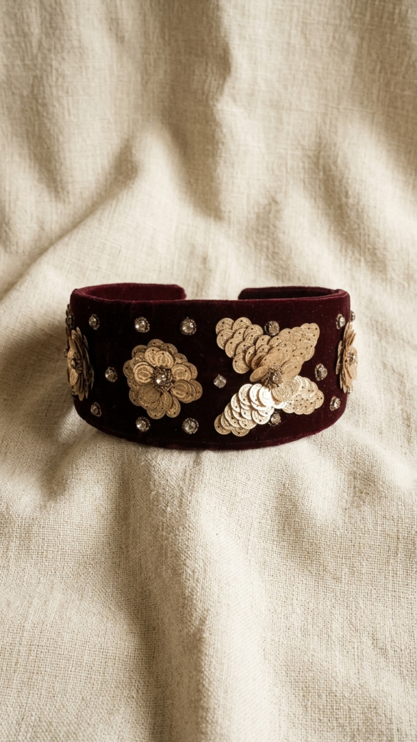 Burgundy Velvet Sequin Bloom Headband