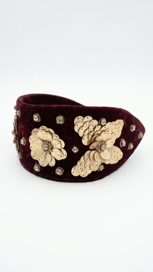 Burgundy Velvet Sequin Bloom Headband