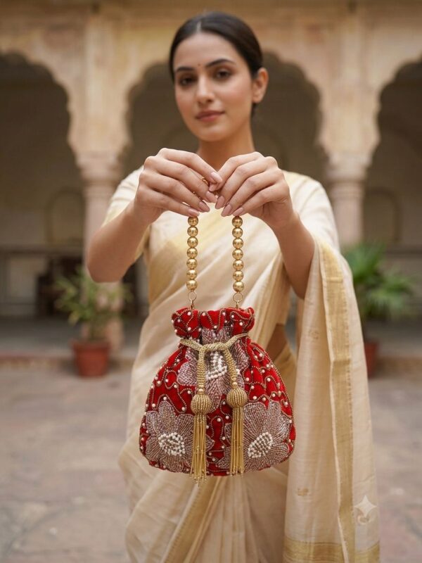 Crimson Blossom Beaded Potli
