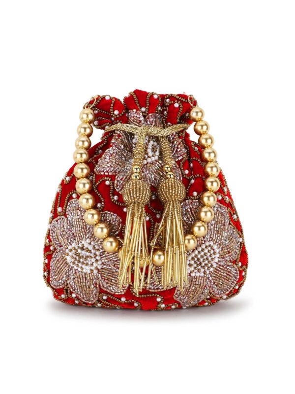 Crimson Blossom Beaded Potli