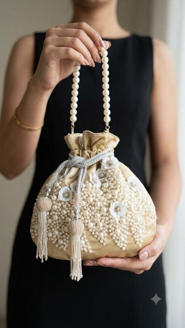 Ivory Pearl Blossom Embellished Potli