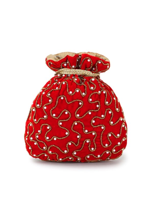 Crimson Blossom Beaded Potli