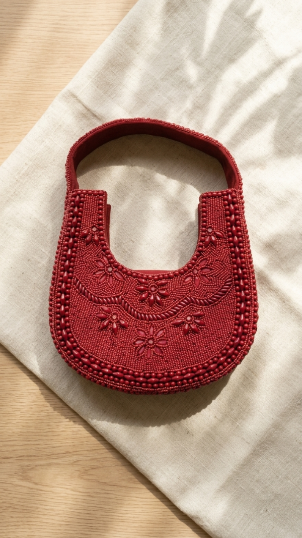 Red Beaded Floral Handbag