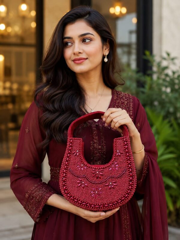 Red Beaded Floral Handbag